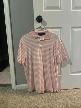 Ralph Lauren Men’s Pink and White Striped Polo